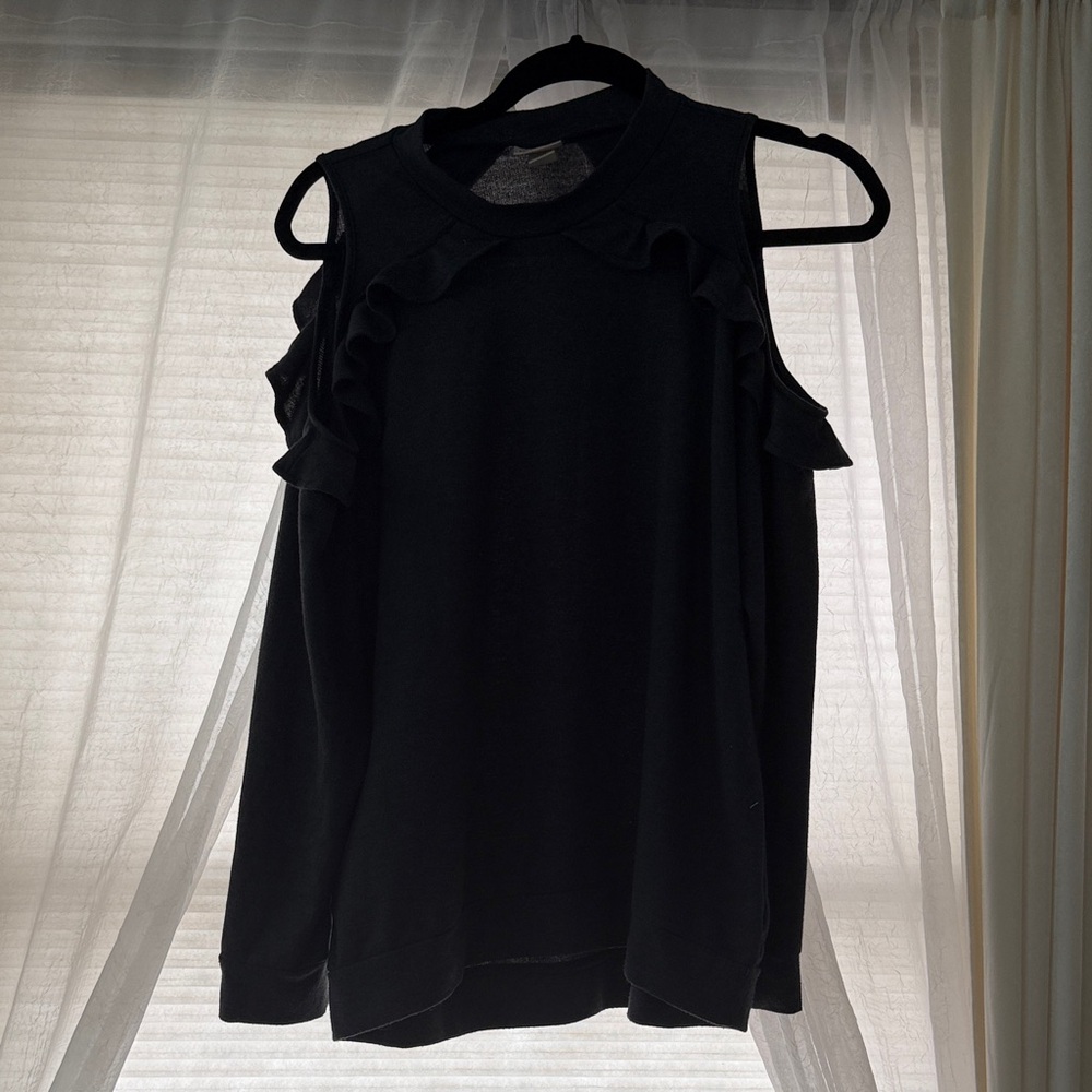 Mossimo Supply Co. Navy Blue Ruffle Cold Shoulder Blouse